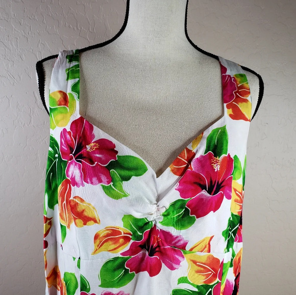 Two Palms Hawaii Rayon White W/Pink Hibiscus Watercolor Floral Midi Dress sz XL - Picture 2 of 12